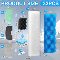 32 Pcs Aquarium Replacement Maintenance Kit Compatible with Fluval 206/207 Filter Media Including Biological Sponge, Ammonia/Phosphate/Nitrite Remover Pad, Aquarium Towel, Grease