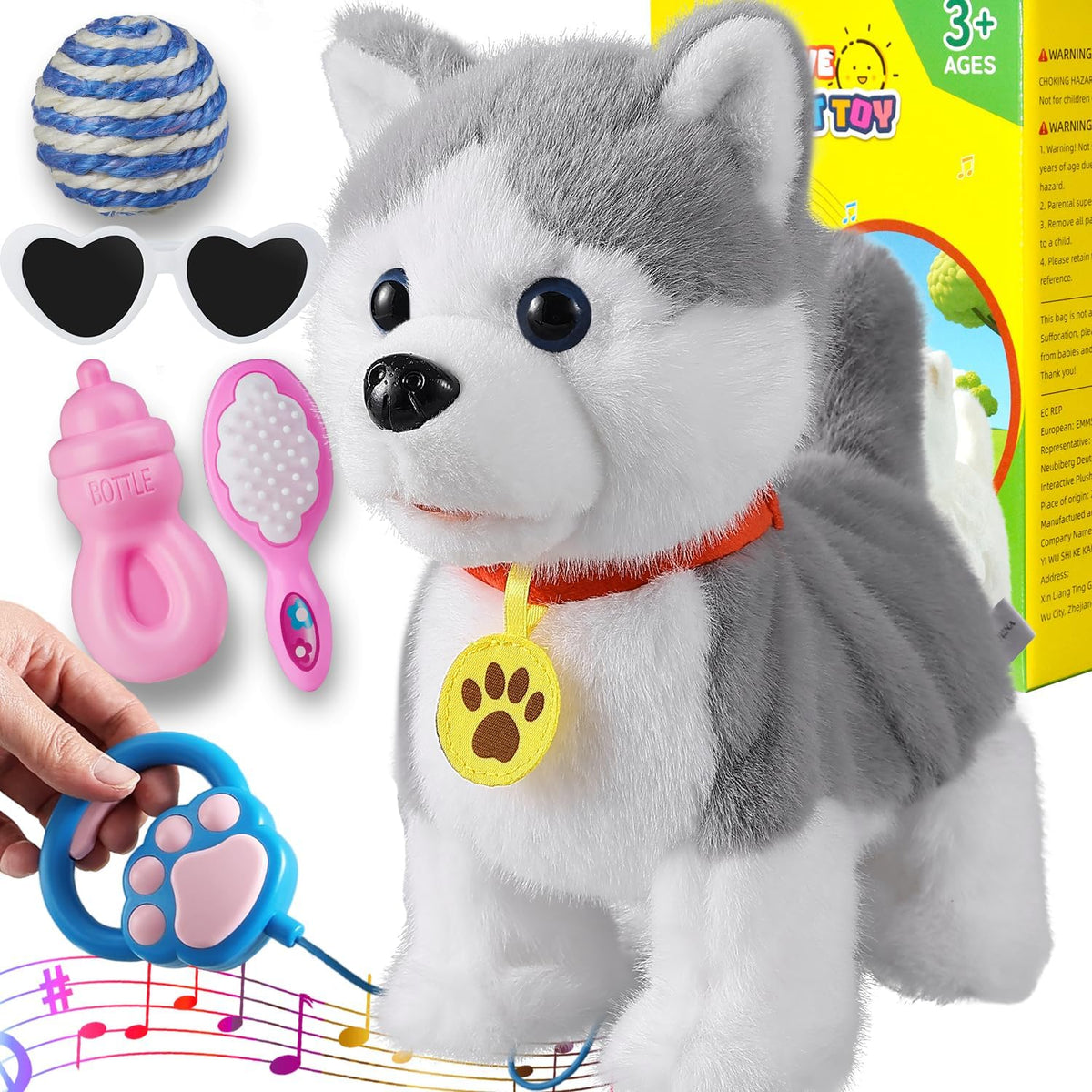 Marsjoy Samoyed Walking Dog Toy for Kids Singing Talking Puppy Barks - Husky