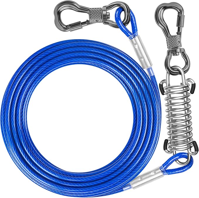 Tresbro 25 FT Dog Tie Out Cable with Spring, Shock Absorbing Tether Chains for Outside Aavilable in 10/15/20/25/30/40/50/70/100/120 FT, Heavy Duty Leads for Yard for Medium & Large Dogs Up to 500 LBS
