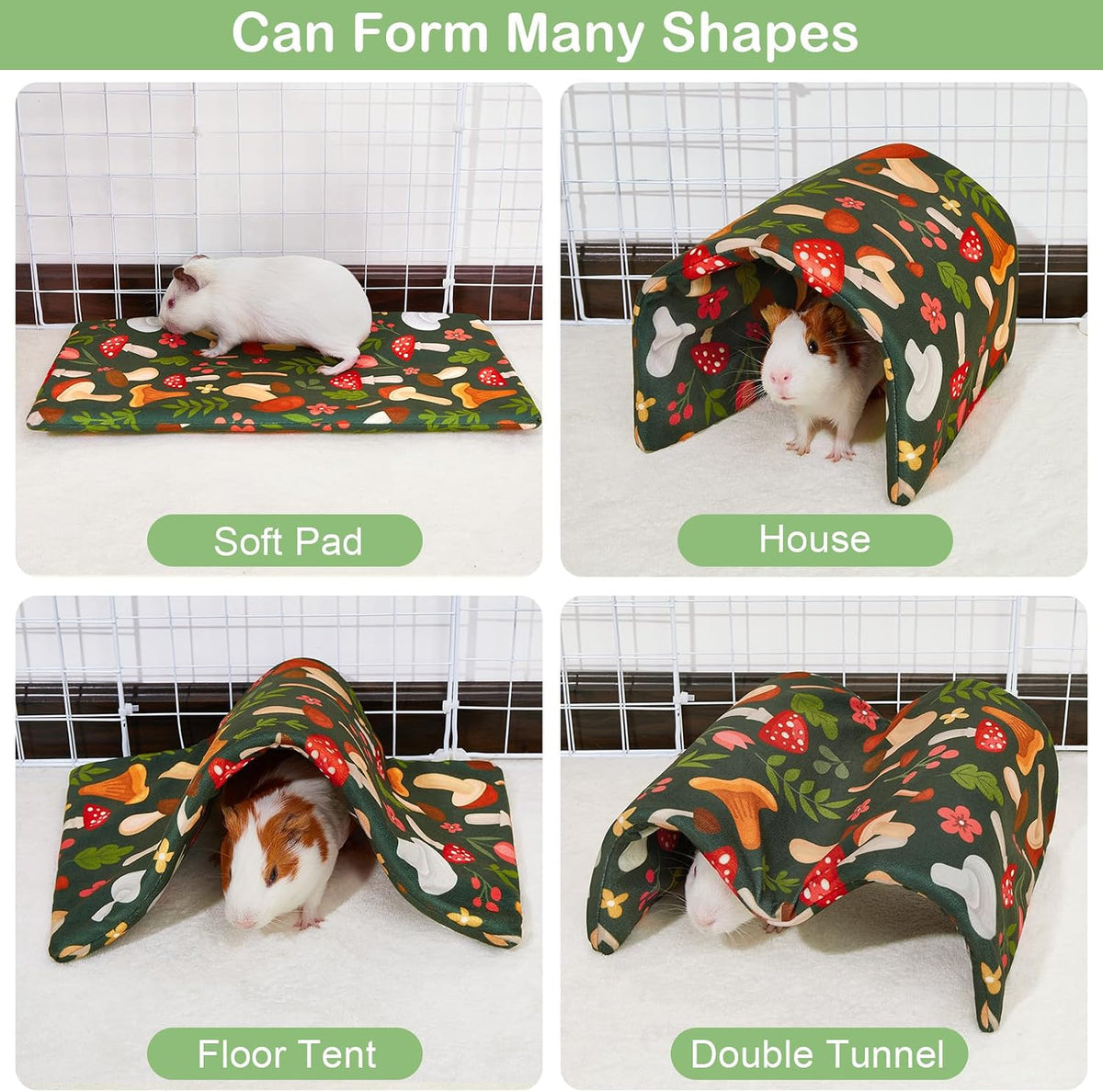 Bienbee Guinea Pig Tunnel, Guinea Pig Hideout - Green Mushroom - image 4