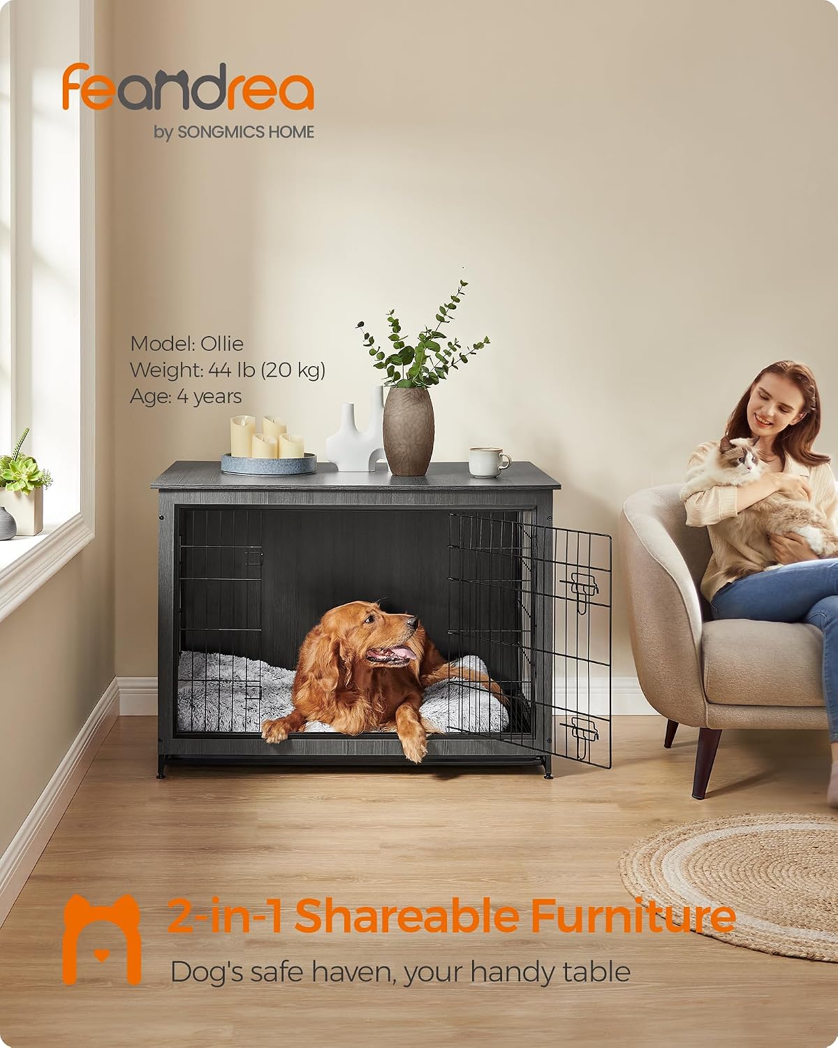 Feandrea 27.2" Dog Crate Furniture - Ink Black / 44.1"L x 29.5"W x 32.3"H - image 2