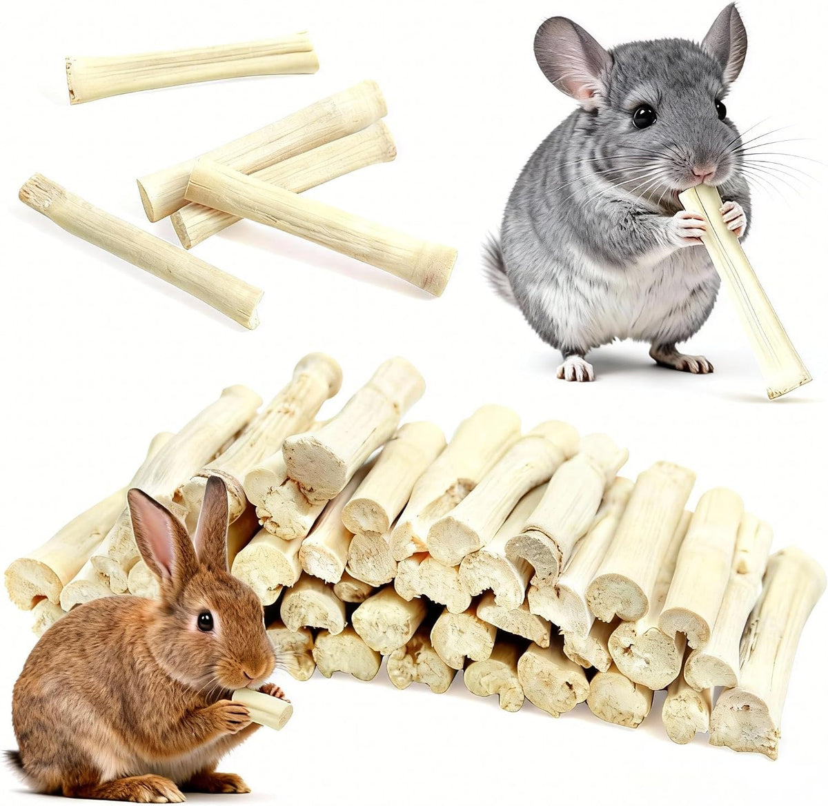 2.2Lb/1000g Natural Sweet Bamboo Chew Toys for Rabbit Chew Sticks – Essentials for Small Pets - 0.95lb(430g)