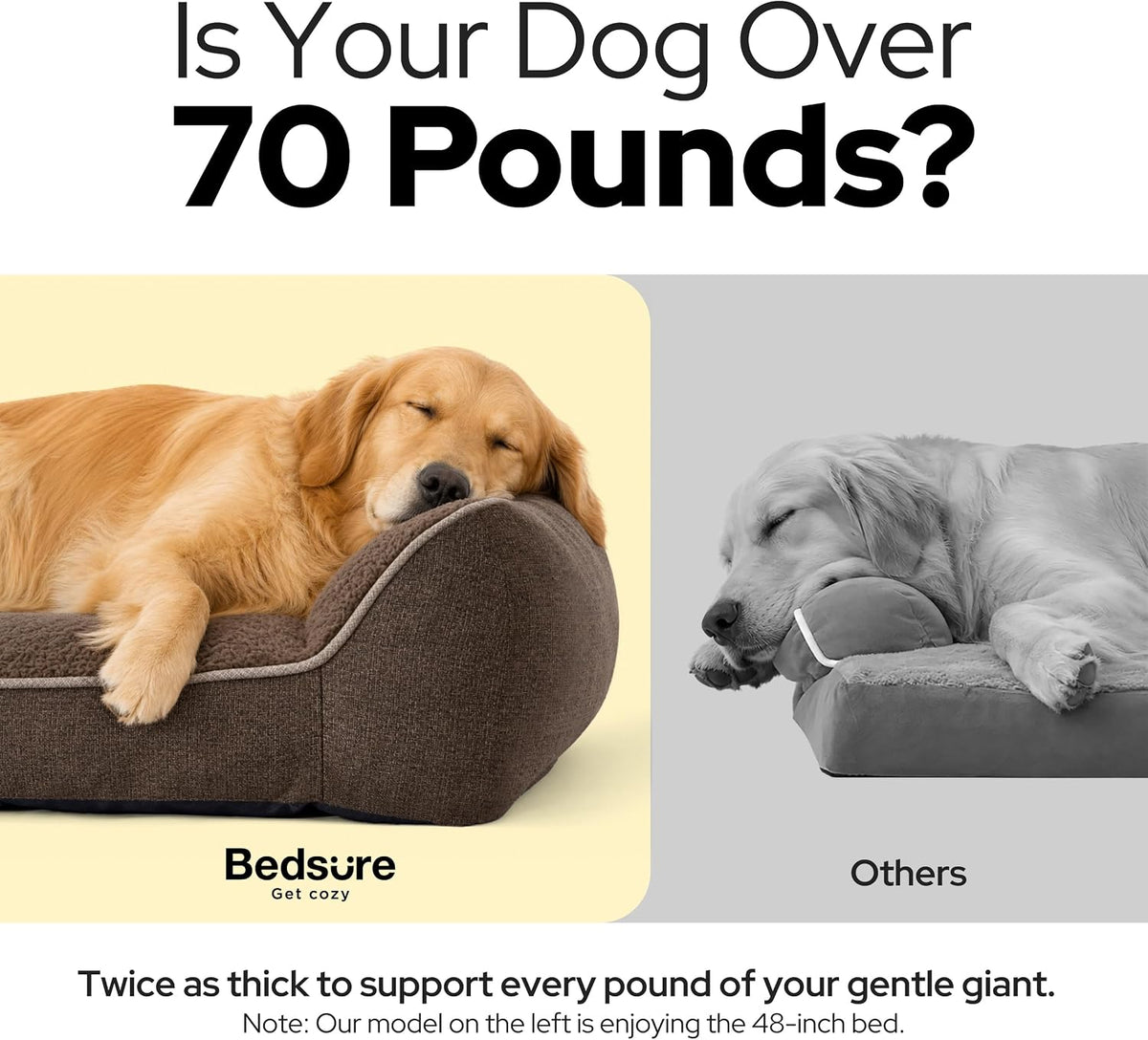 Bedsure SupportMax Extra Thick Orthopedic XL Dog Beds Large Sized Dog – Essentials for Dogs - Self Warming Brown / 45"l X 32"w X 9.5"th - image 3