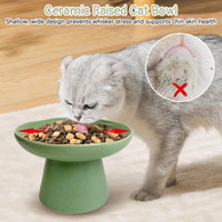 VCEPJH Elevated Cat Bowls 6.1in Wide Shallow Ceramic Raised Food Dish – Essentials for Cats - Green(Pack of 2) - image 2