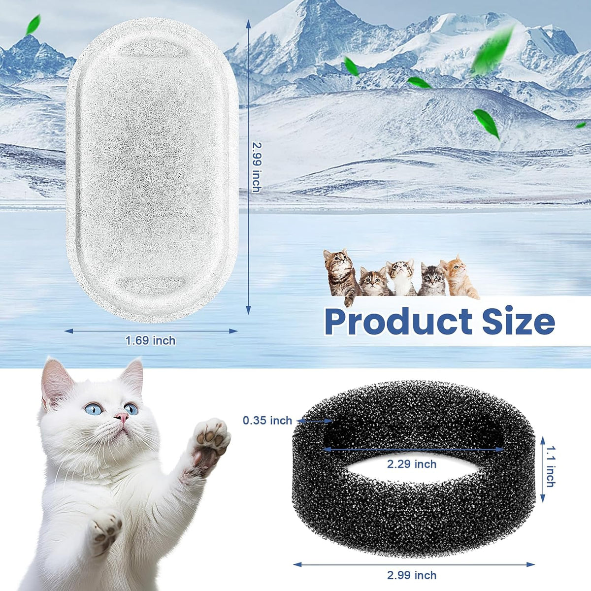 Cat Water Fountain Filter Replacement - 16 Filters & 16 Sponges - image 3