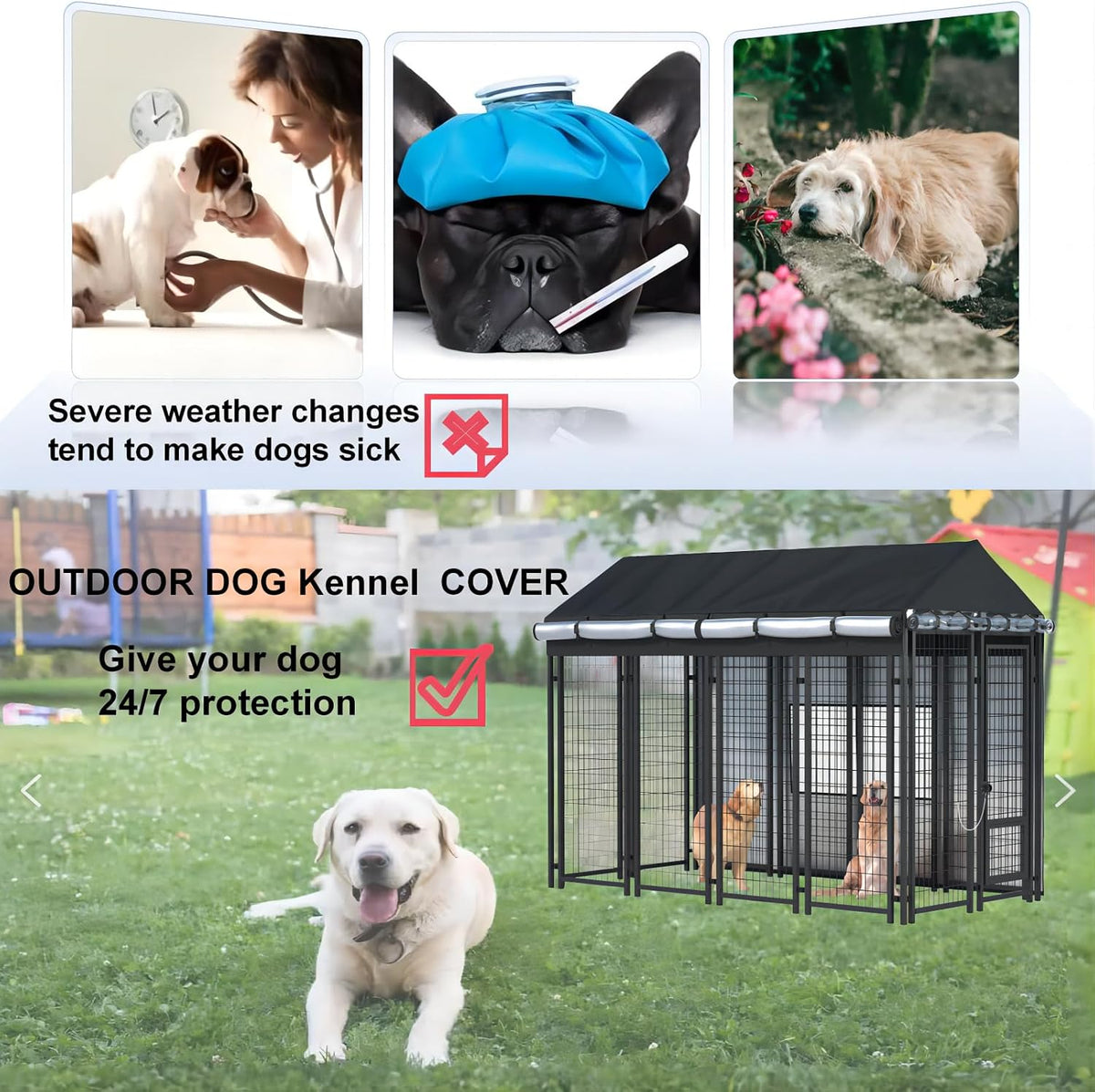 Outdoor Dog Kennel Cover, 8.1'Dx4.1'Wx6H, Full Coverage Black – Essentials for Dogs - Black / 8'D x 4'W x 6'H - image 4