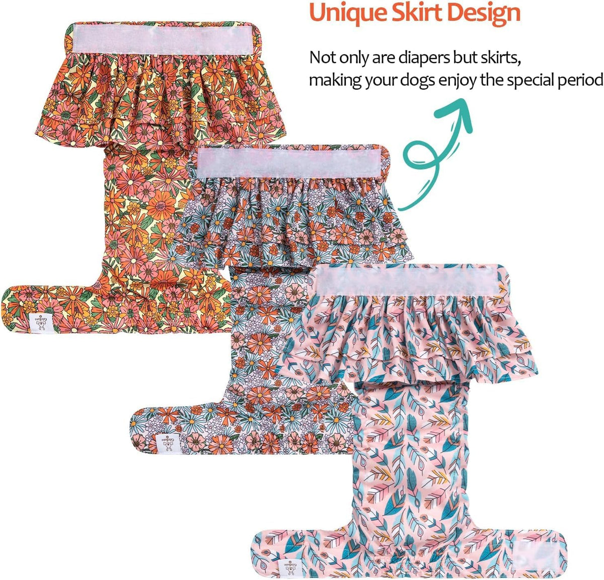 CuteBone Female Dog Diapers with Skirts 3 Pack Reusable Puppy Dresses - Feather&flowers skirts 3pcs / XS - image 2