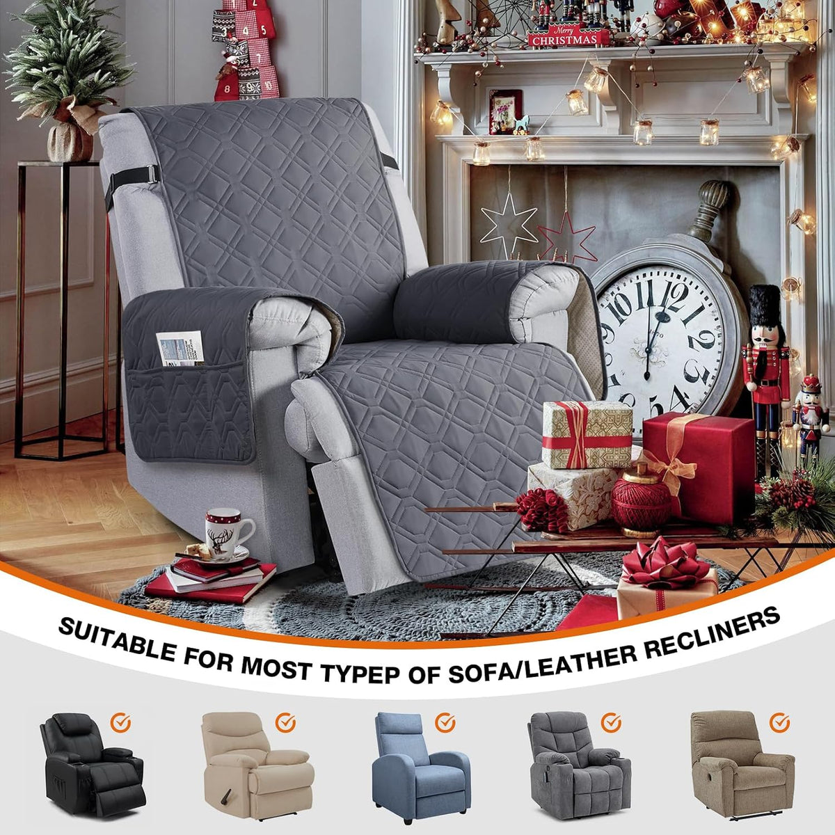 VANSOFY 100% Waterproof Recliner Chair Covers - Dark Gray / 23.6" - image 3