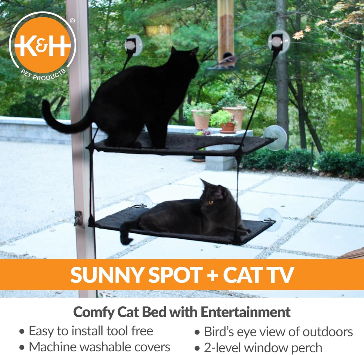 K&H Cat Window Perch, EZ Mount Double Stack Kitty Sill For Large Cats, Gray – Essentials for Cats - 23 X 12 Inches / Double Stack - image 3