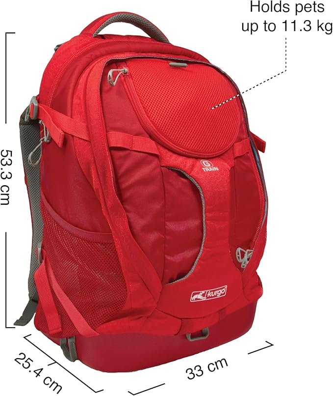 Kurgo G-Train - Dog Carrier Backpack for Small Pets - Cat & Dog Backpack for Hiking, Camping or Travel - Waterproof Bottom - Red