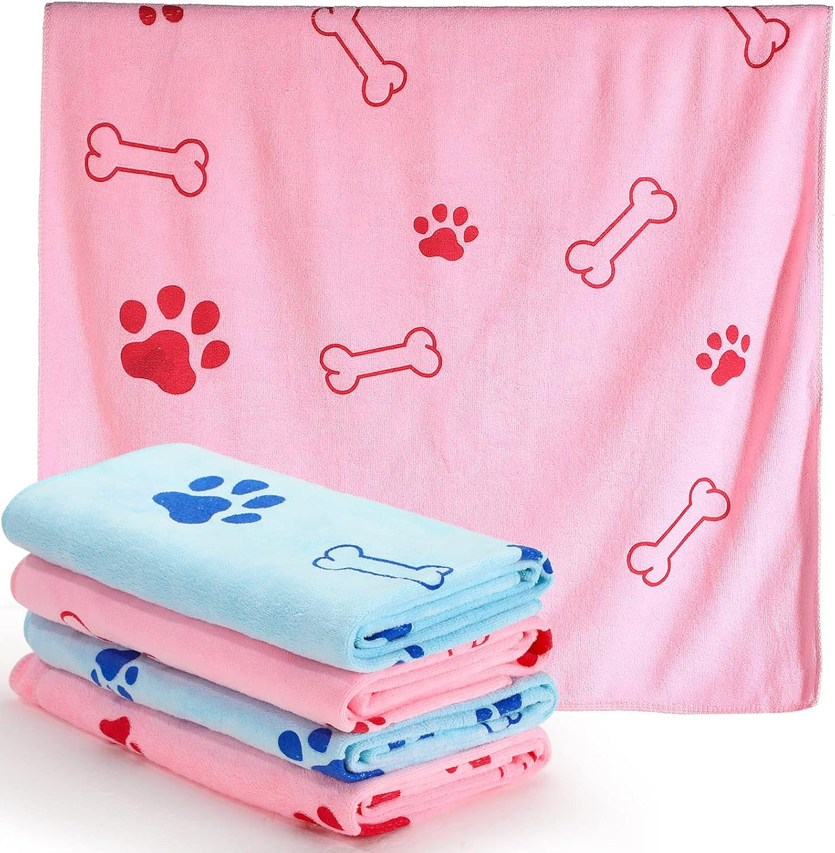 Chumia 4 Pcs Dog Towels for Drying Dog Puppy Bulk Microfiber - 24 x 40 Inch / Light Pink, Light Blue