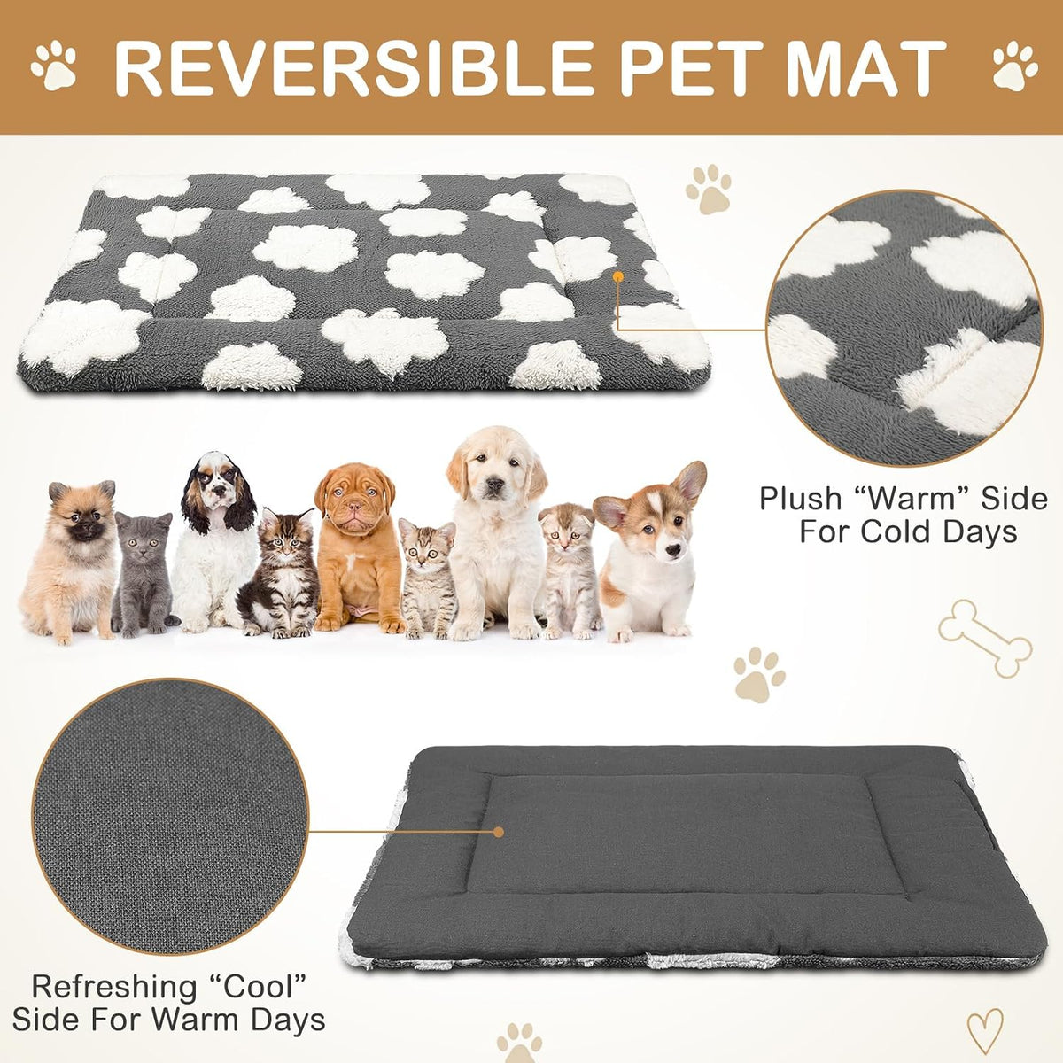 4 Pcs Dog Crate Pads Soft Warm - Rectangular 18 x 24 x 1.6 Inch / Clouds / Gray - image 3