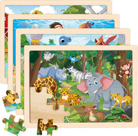 LACCHOUFEE 4-pack wooden puzzles for kids ages 3 to 5
