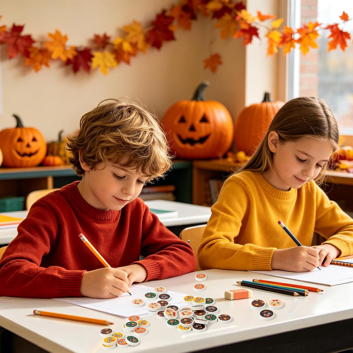Yopyame 60 pack fall mini erasers shaped like maple leaves, pumpkins, acorns and bears - view 27