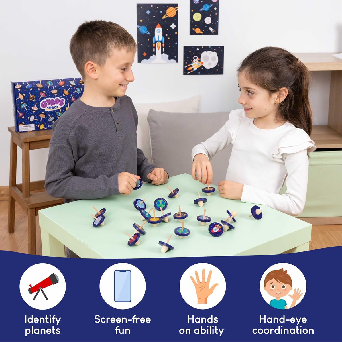 BONNYCO Wood Spinning Top 40 Pack of Animal Birthday Party Favors - Space / 40 Pack - image 4