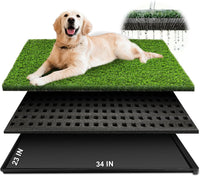 Dog Grass Pad with Tray, 23''X17'' Small Artificial Turf Grass Potty, Reusable Puppy Pee Pads - 34''×23'' (3-Layer Potty System)