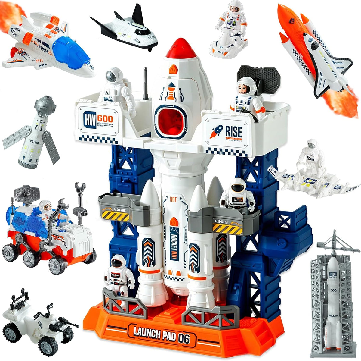 Wbzle space shuttle toy and rocket playset with astronauts, light and sound