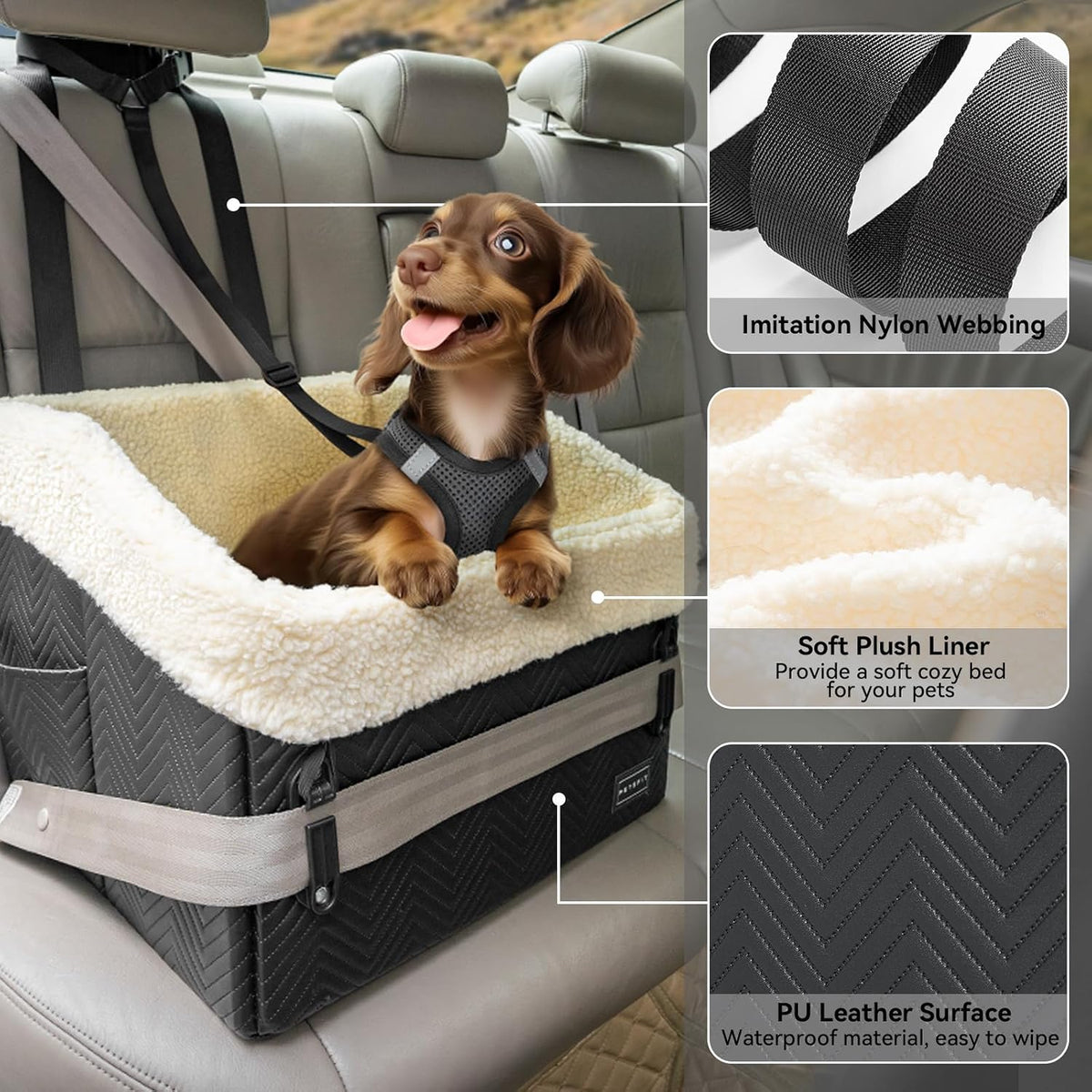 PETSFIT Small Dog Car Seat - Black - image 3