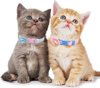 Cotton Bowtie Cat Collar with Bell 2 Pack Adjustable Breakaway Kitten - Elastic Pink+Blue / 7.5-11.4 Inch (Pack of 2) - image 4