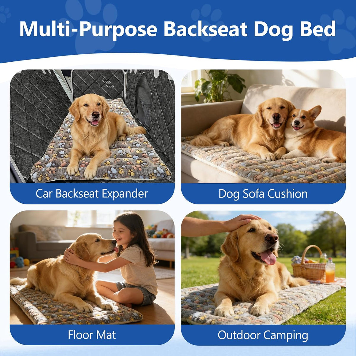 Thickened Dog Bed for Car Back Seat, Upgraded Bottom Non-Slip - Gray-paw - image 3