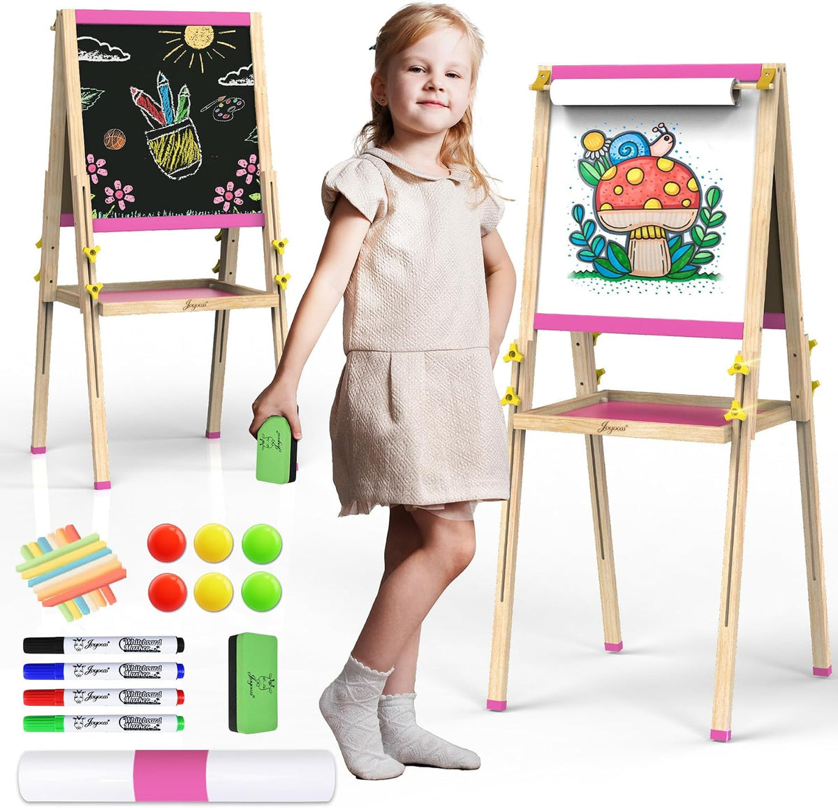 JOYOOSS Easel for Kids Art Easel Toddlers Easels With Paper Roll – Fun for Kids & Family - Pink