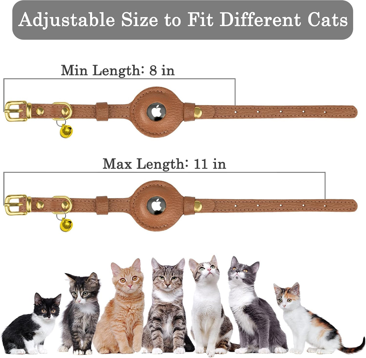 OOPSDOGGY Leather AirTag Cat Collar with Bell - Brown - image 4