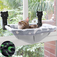 Cat Window Perch Cordless, Foldable & Stable Cat Beds - Faux Rabbit Fur-Large / Grey