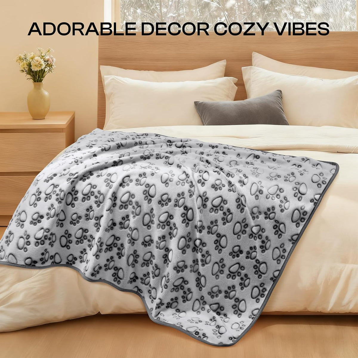 Luciphia Fluffy Paw Print Dog Blanket Large/Medium/Small - Pcs2 Grey Paw / 57x40 inches - image 3
