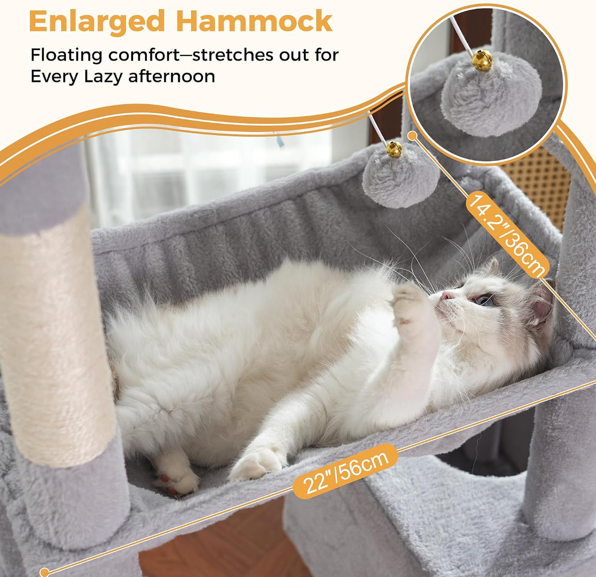 Cat Tree 32” Small Cat Tower with Large Hammock 16”& Self Groomer – Essentials for Cats - XLarge-53" / Gray - image 4