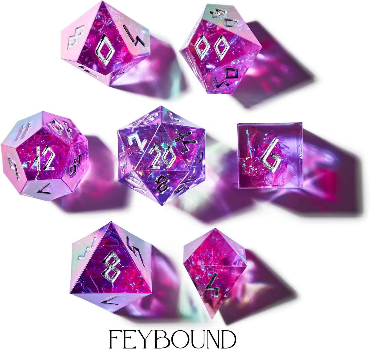 HEIMDALLR liquid core DND dice set in Fenrir's Shadow with glowing LED display box - view 33