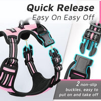 Eagloo Dog Harness for Large Dogs, No Pull Service Vest with Reflective Strips and Control Handle, Adjustable and Comfortable for Walking, No Choke Pet Harness with 2 Metal Rings, Pink, L