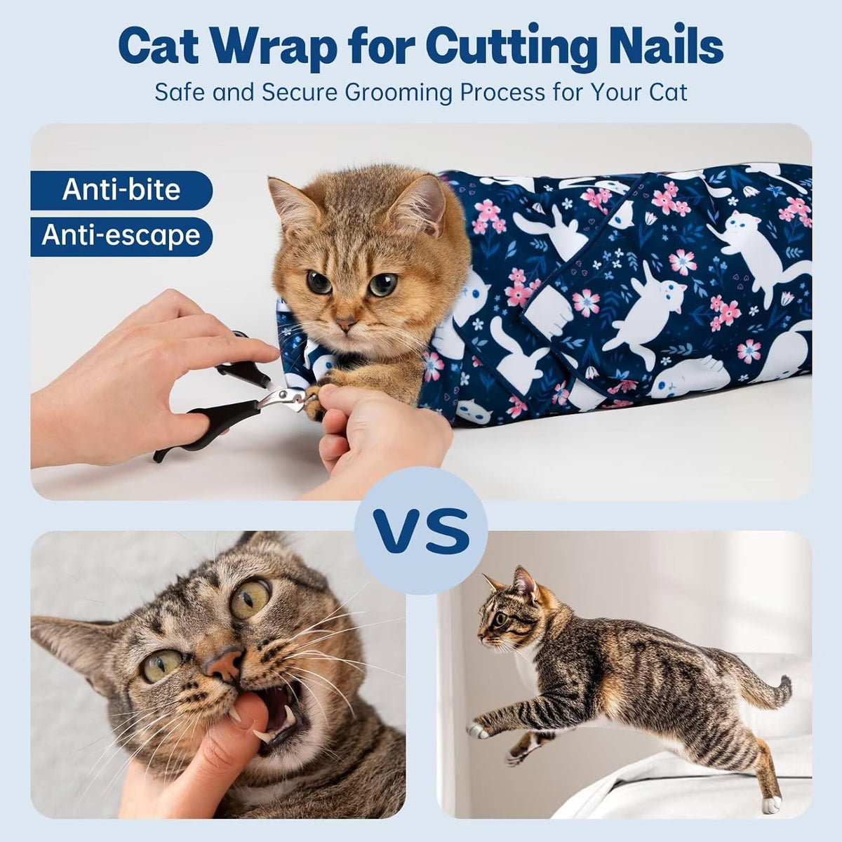 Paw Legend 27.6" Cat Wrap for Grooming Cat Wrap for Cutting Nails Cat - L(27.6'x27.6") / Cute Cat - image 3