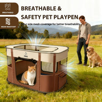 Foldable Pet Cat Playpen, Indoor Cat cage Crates S - Brown / Large（35.4"L x 27.6"W x 23.6"H） - image 4