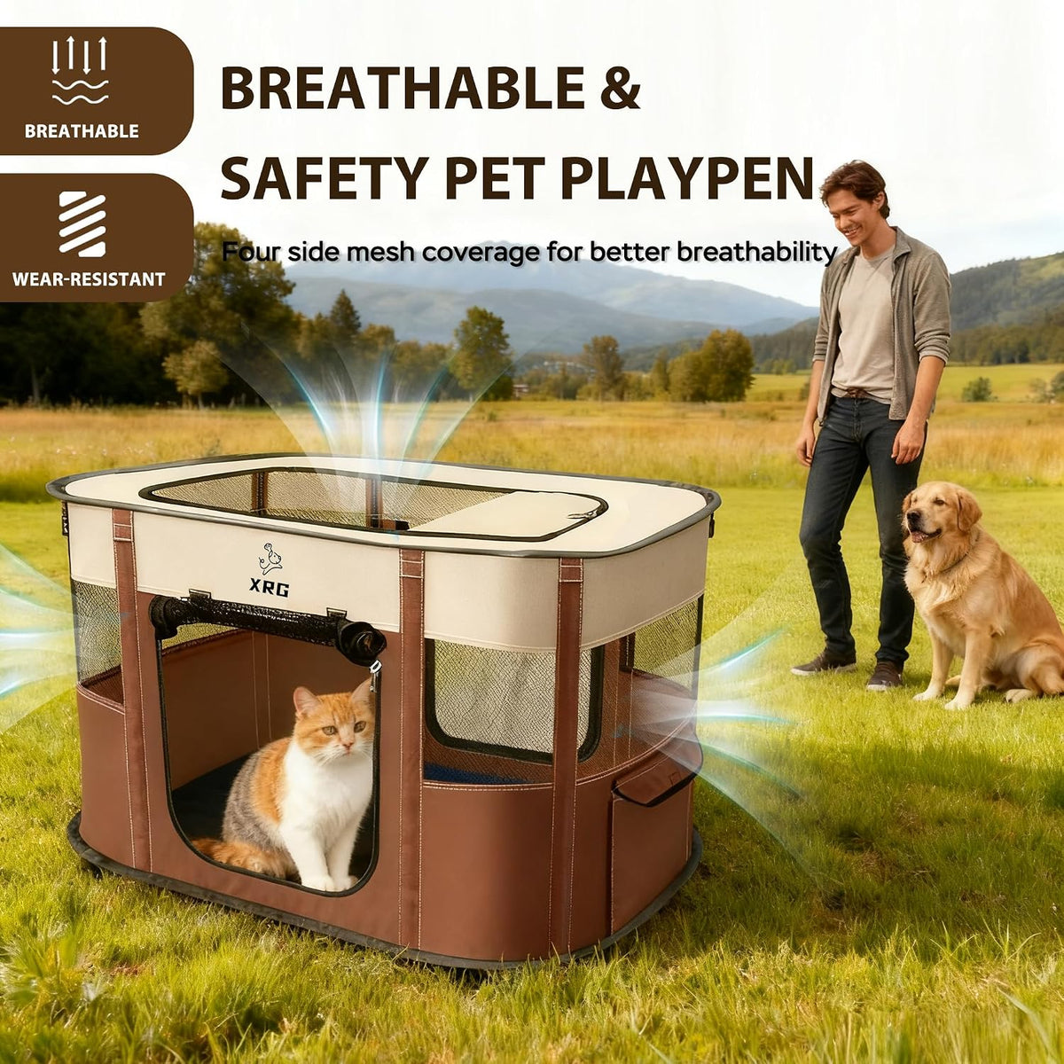 Foldable Pet Cat Playpen, Indoor Cat cage Crates S - Brown / Large（35.4"L x 27.6"W x 23.6"H） - image 4