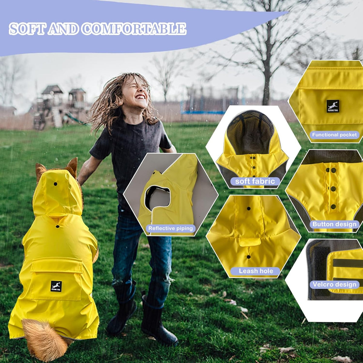Dog Raincoat Waterproof Reflective Jacket - Medium / Yellow - image 4