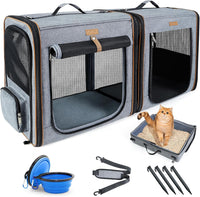 Lekereise Large Cat Carrier for 2 Cats - Grey / L-2 Cats Travel