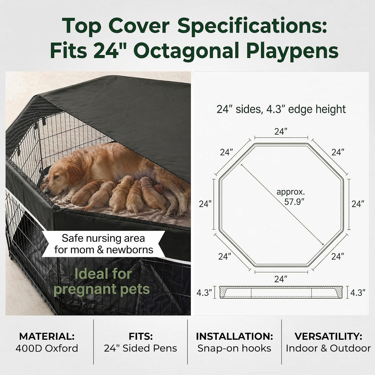 Puppy Playpen with Bottom Pad and Door, 8 Panels 24" H - Black / Small Pen: 30-Inch High / Playpen+Bottom+Top Cover - image 3