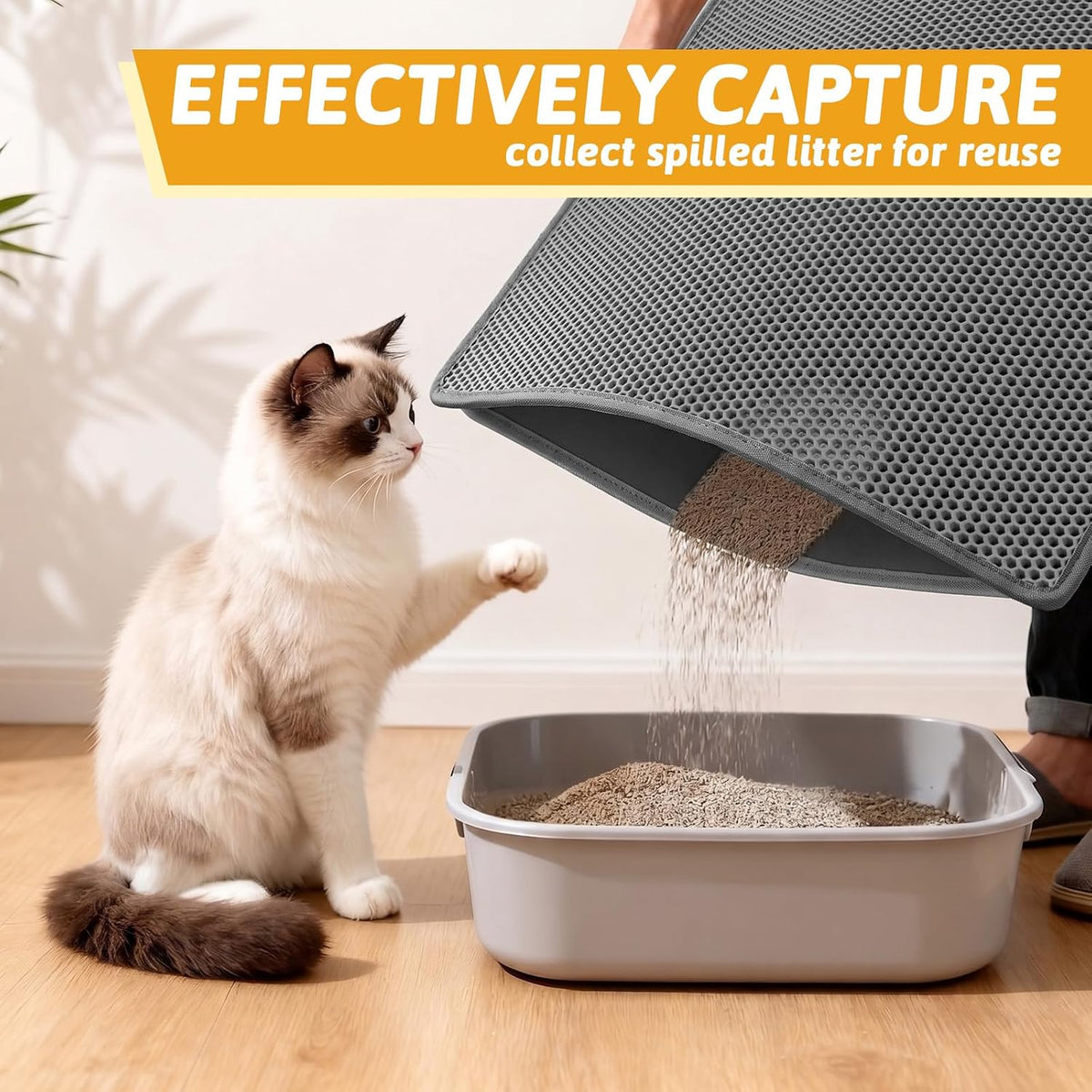 Pieviev Cat Litter Mat, Double-Layer Waterproof Litter Trap - Gray / 36x30 Inch - image 3