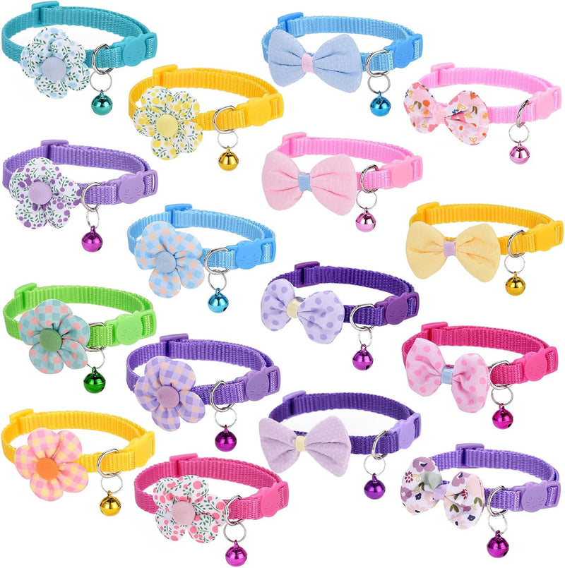 16 PCS Cute Cat Collars Breakaway with Bell for Boy Cats and Girl - #5-Multicolor Plaid