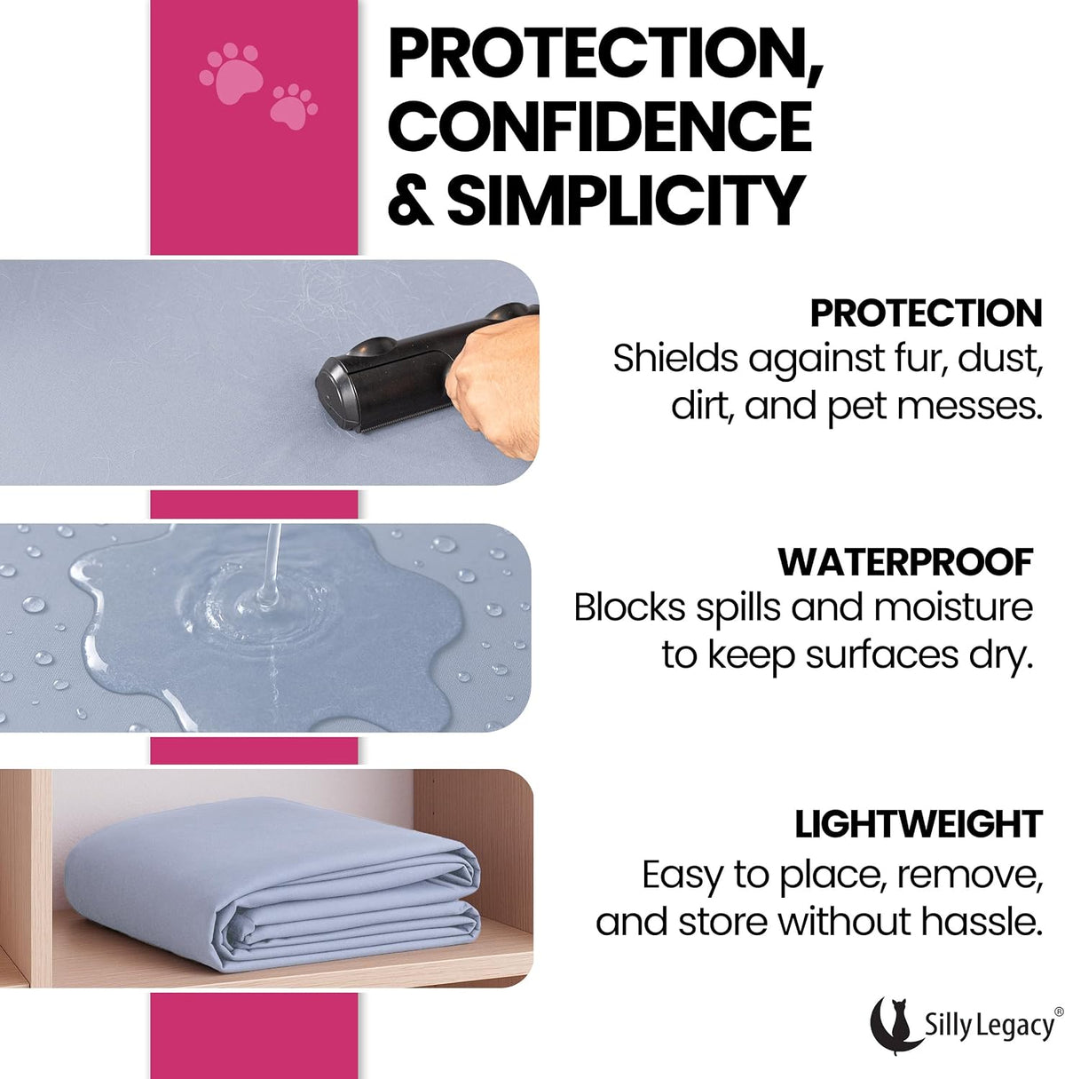 Thin Reversible Waterproof Protective Bed Cover, for Pets - Twin 90 x 55 inch / Gray - image 3