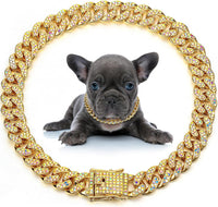LEIFIDE Cuban Link Dog Collar Chain 12mm, Rose Gold, Pink - 12 Inches / Gold, AB Color