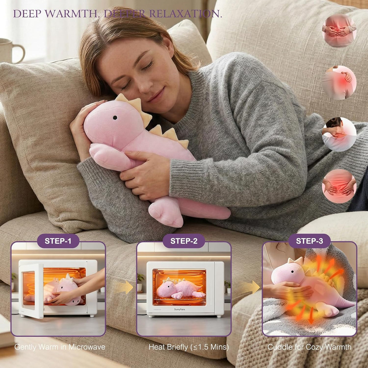 OSOCU purple stegosaurus microwavable plush, 16 inch weighted heating pad - view 7
