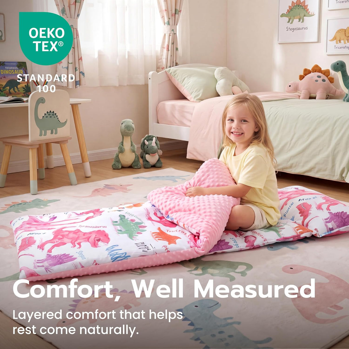 JOIEDOMI Toddler Nap Mat with Removable Pillow and Minky Blanket - Pink Dinosaur - image 3