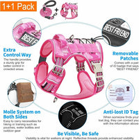 Heavy Duty Tactical Dog Harness for Small Dogs, No Pull Adjustable Pet Harness Reflective Service Training Easy Control Pet Vest Military K9 Working Dog Harnesses- Small, Pink Camo