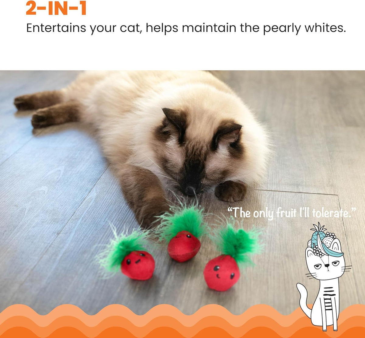 Catstages Strawbabies Dental Cat Chew Toy with Catnip & Feathers - Strawbabies - image 2