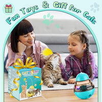 Tumbler Cat Toys for Indoor Bored Cats,Fun Wand Toy and Feather Toys Slow Feeder with Flash Ball,Cat Toys for Indoor Cats to Loss Weight and Exercise Feeding Pet Supplies Birthday Gift (Blue)