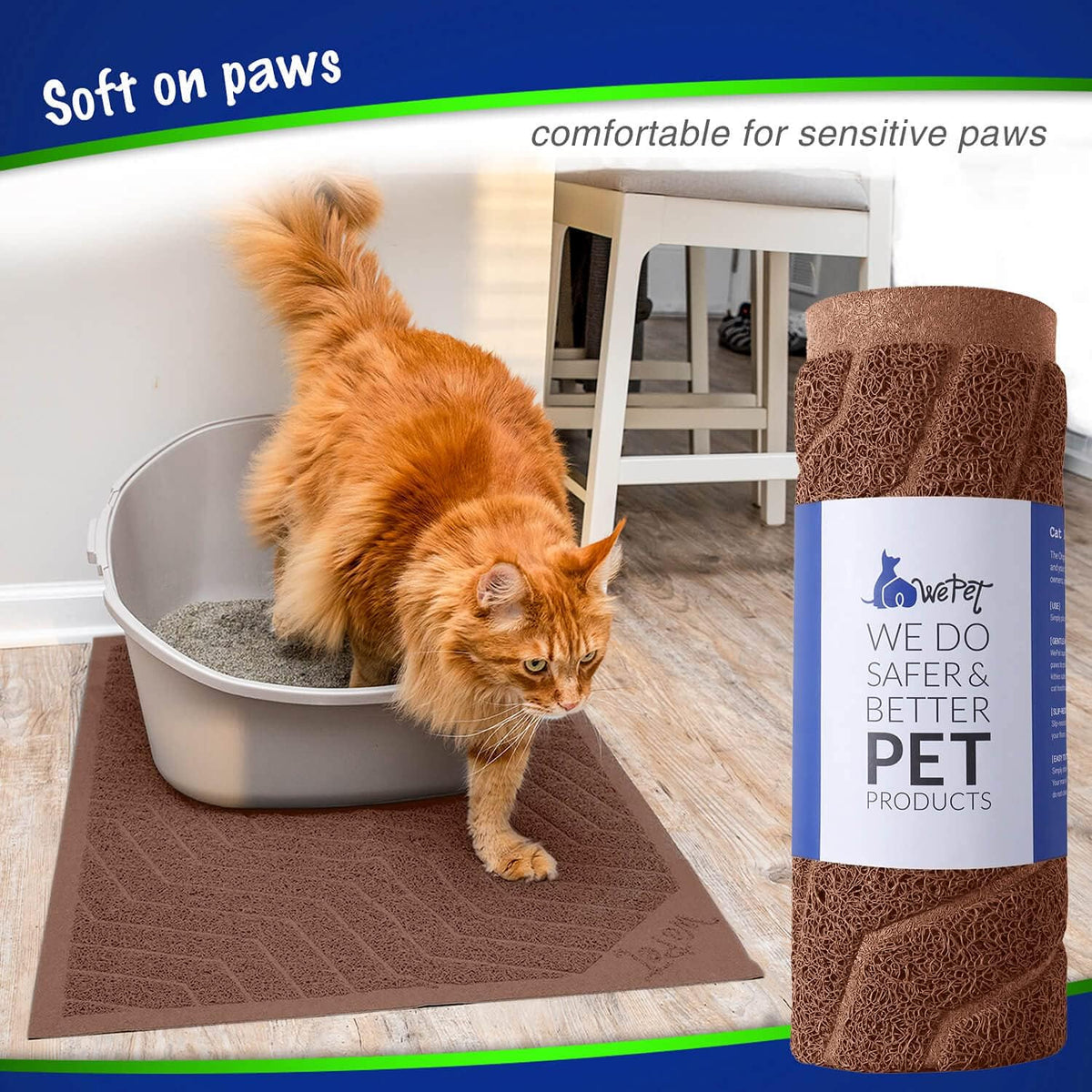 Cat Litter Box Mat, Kitty Premium PVC Pad, Durable Trapping Rug - 35x23 Inch (Pack of 1) / #02 Brown - image 3
