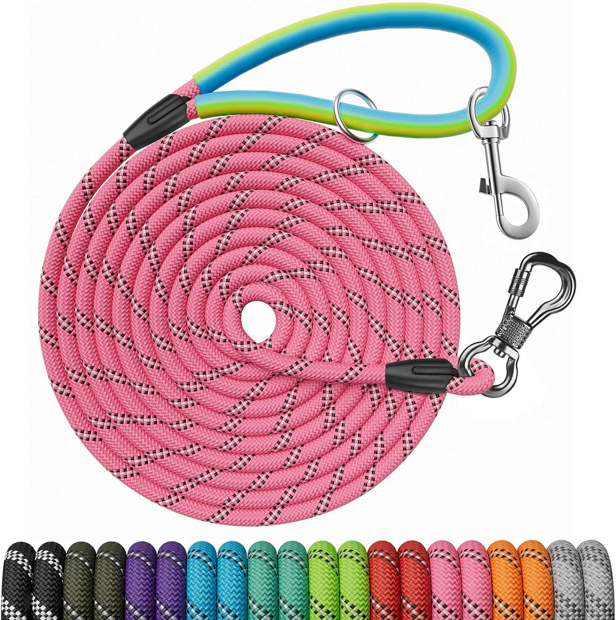 30 FT Dog Leash, Obedience Recall Training Agility Lead - 50ft*3/8" / Pink