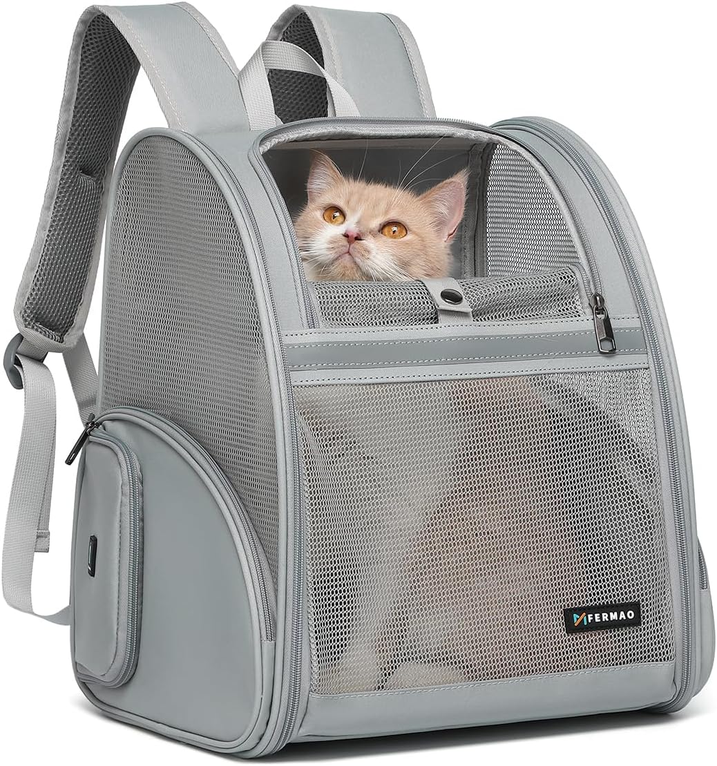 Cat Backpack Carrier for Small Dogs and Medium cat Puppy Kitten Bunny - Gray / 12.9"L x 10.6"W x 15.5"H