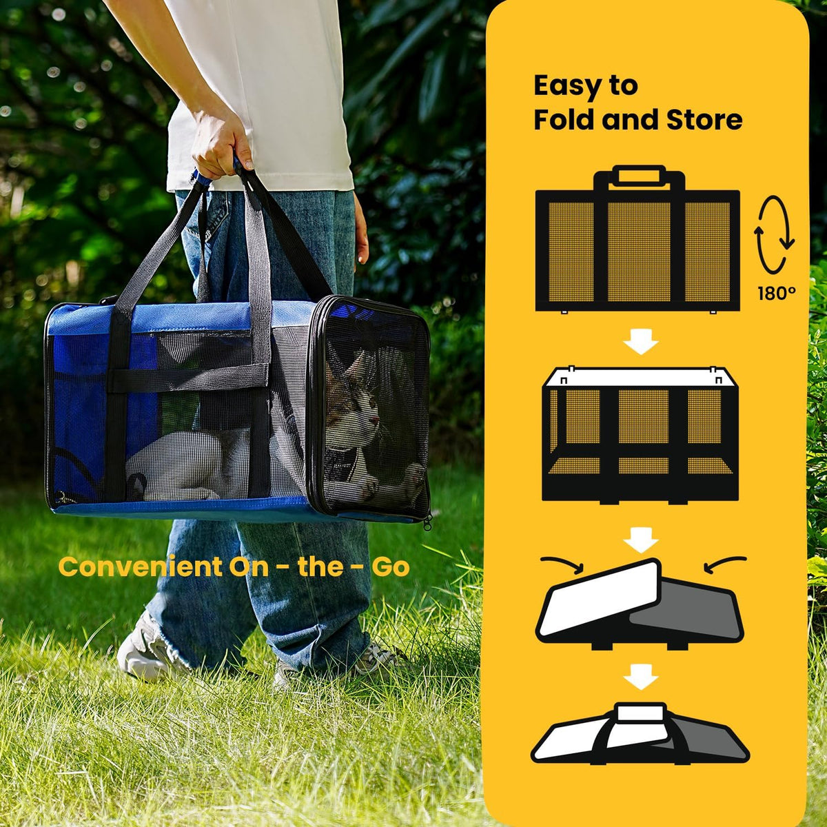 Conlun Cat Carrier Bag, Soft-Sided Pet Carriers for Dogs, M - 17.0"L x 11.0"W x 11.0"H / Blue - image 4